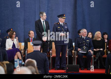 Templemore, Tipperary, Ireland, 13th January 2023.  Minister for Justice, Michael Harris and Garda Commissioner Drew Harris attend the passing out of 24 recruits at Templemore Garda College. Credit: Athlone Photography/Alamy Live News Stock Photo