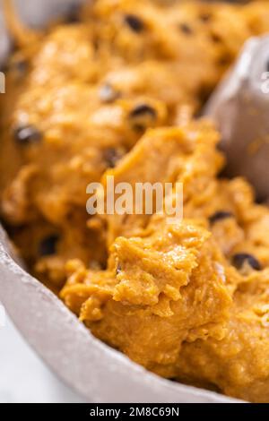 Chocolate pumpkin bundt cake with toffee glaze Stock Photo