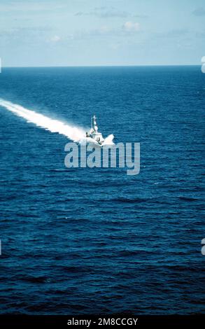 A starboard bow view of a patrol combatant missile hydrofoil patrolling foil-borne off of Key West, Florida. Base: Key West State: Florida (FL) Country: United States Of America (USA) Stock Photo