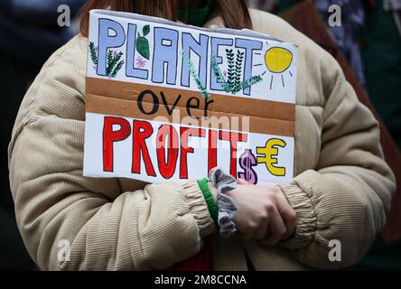 Hamburg, Germany. 13th Jan, 2023. Supporters of the climate movement Fridays for Future (FFF) demonstrate in the city center for the preservation of Lützerath and a rapid phase-out of lignite mining. Credit: Christian Charisius/dpa/Alamy Live News Stock Photo