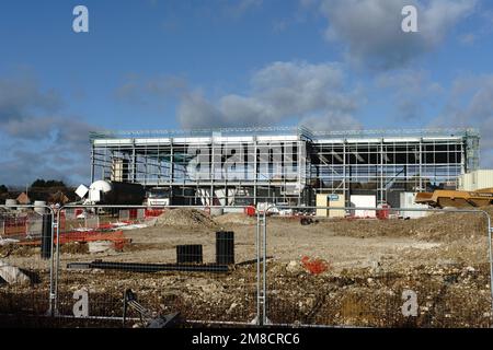 Construction work to build warehouses and other units as well as a Homebase Store, in progress in High Wycombe. Stock Photo