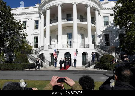 Washington, USA. 13th Jan, 2023. US President Joe Biden welcomes Prime Minister Kishida Fumio to the White House, today on January 13, 2023 at South Lawn/White House in Washington DC, USA. (Photo by Lenin Nolly/Sipa USA) Credit: Sipa USA/Alamy Live News Stock Photo