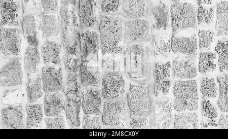 Monochrome Style Vintage Old Brickwall Texture. Retro Grungy  Wallpaper. Rough Surface. Retro Banner. Black and white Stock Photo