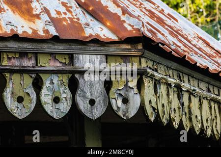 Whitchurch Mental Hospital, abandoned Grade II listed building left to decay. Edwardian pagoda architectural features. Stock Photo