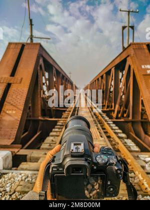 British Made Iron Railway Bridge Khushab Stock Photo