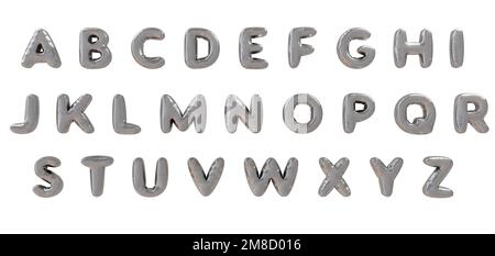 Silver balloon letters isolated on white background. 3d render Stock Photo