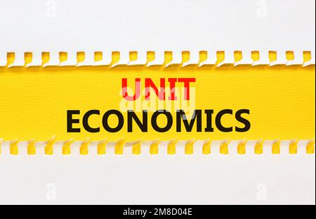 Unit economics symbol. Concept words Unit economics on yellow paper. Beautiful yellow table white background. Business and unit economics concept. Cop Stock Photo