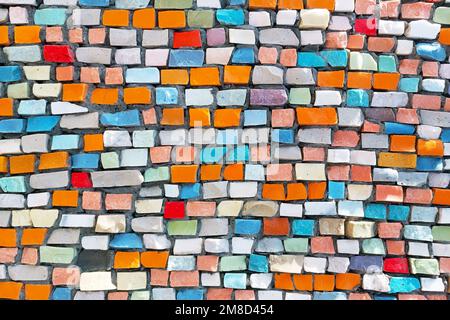Bright colorful mosaic vintage brick stones horizontal textured background. Stock Photo