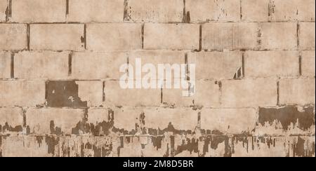 Worn Brick Wall Outdoor Indoor. Old wall painted Worn Whitewash Plaster Layer Texture Background Sepia Filter Stock Photo