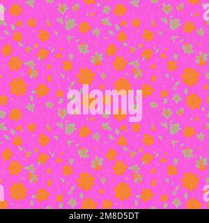 Many yellow flowers on pink, seamless pattern design, repeating background for web and print Stock Photo