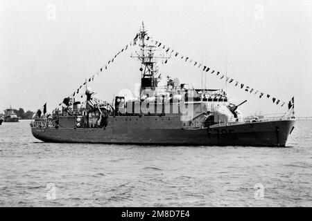 A starboard bow view of the French Commandant Riviere class frigate ...