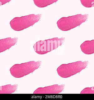 Pink lipstick or lip gloss color swatch smears repeat seamless pattern. Cosmetics smudges sample texture for make up product wrapping paper. Stock Photo