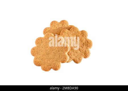 Sweet Swedish almond thins with ginger and cinnamon (Pepparkaka or Pepparkakor biscuits) isolated on white background. Stock Photo