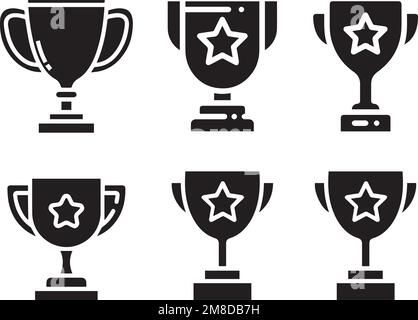 A vector design trophy cup black icons for feedback stars on a white background Stock Vector