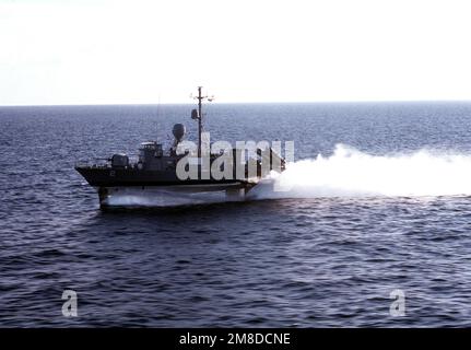 Foil-borne, the hydrofoil patrol combatant missile ship USS TAURUS