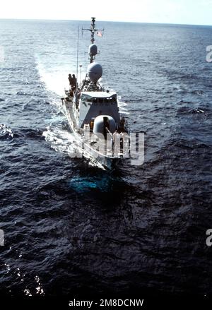 A starboard bow view of the hydrofoil patrol combatant ship underway. Navy hydrofoils are regularly used on Joint Task Force 4 drug interdiction missions. Country: Unknown Stock Photo