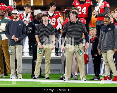 Inglewood, CA. 9th Jan, 2023. Georgia coach Will Muschamp stalks the sideline during the College Football Playoff National Championship game between the TCU Horned Frogs and the Georgia Bulldogs on January 9, 2023 at SoFi Stadium in Inglewood, CA. (Mandatory Credit: Freddie Beckwith/MarinMedia.org/Cal Sport Media) (Absolute Complete photographer, and credits required).Television, or For-Profit magazines Contact MarinMedia directly. Credit: csm/Alamy Live News Stock Photo