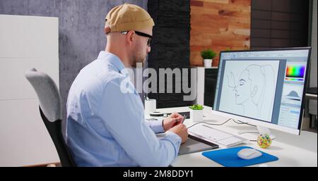Editing Photo Design For Web On Desktop Computer Screen Stock Photo