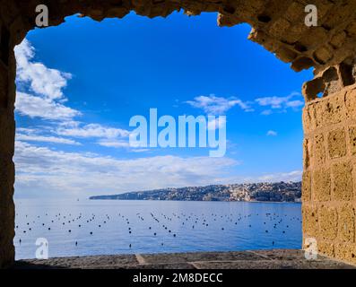 Cityscape of Naples from Castel dell'Ovo in Italy. Stock Photo