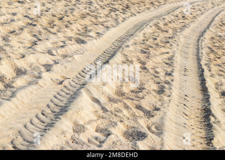 Ruts of an excavator in the beach sand in Playa del Carmen Quintana Roo Mexico. Stock Photo