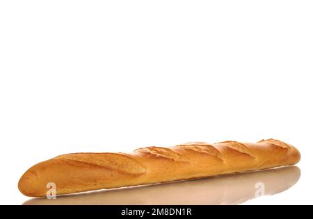 One fresh fragrant baguette, macro, isolated on white background Stock Photo