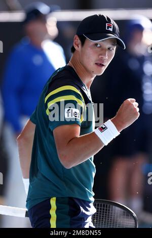 Adelaide, Australia, 13 January, 2023. Soonwoo Kwon of South Korea reacts on a point during the Adelaide International semi final tennis match between Jack Draper of Great Britain and Soonwoo Kwon of South Korea at Memorial Drive on January 13, 2023 in Adelaide, Australia. Credit: Peter Mundy/Speed Media/Alamy Live News Stock Photo