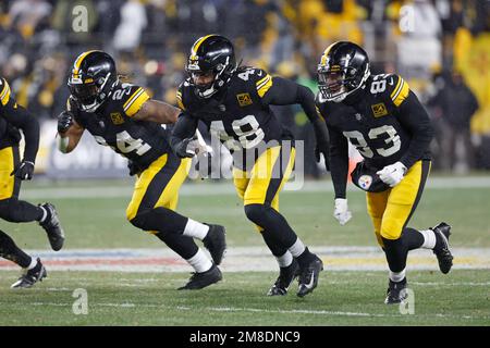 PITTSBURGH, PA - DECEMBER 11: Pittsburgh Steelers linebacker Jamir Jones  (48) smiles during the national football league game between the Baltimore  Ravens and the Pittsburgh Steelers on December 11, 2022 at Acrisure