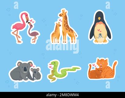 six mothers and babies animals Stock Vector