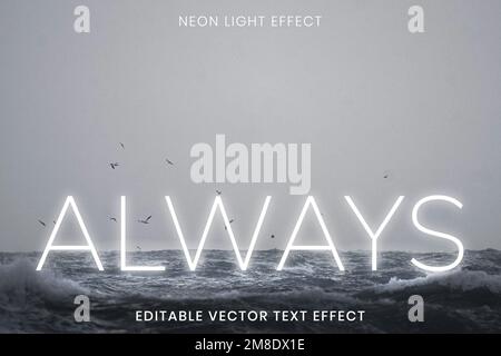 ALWAYS white neon word editable vector text effect Stock Vector