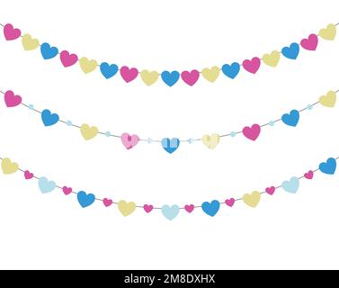 Pastel colorful hearts banner set vector illustration isolated on white background. Stock Vector