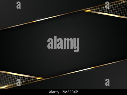 Abstract modern luxury template black and golden stripes with gold grid on dark background. Vector illustration Stock Vector