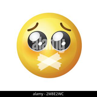 High quality emoticon on white background. Sad face taped vector illustration isolated. Stock Vector