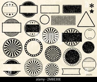 Big set of grunge vector templates for rubber stamps on old paper background Stock Vector