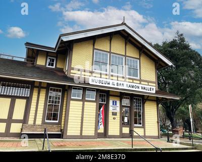 Museum of the San Ramon Valley building facade and exterior in a restored 1891 railway depot - Danville, California, USA - January, 2023 Stock Photo