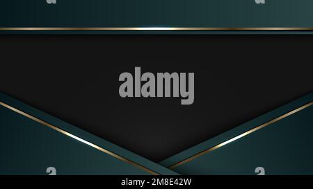 3D elegant banner web template abstract background green geometric stripes with golden lines luxury style. Vector illustration Stock Vector