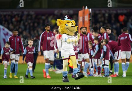 Aston Villa mascot Bella the Lion before the Premier League match at Villa Park, Birmingham. Picture date: Friday January 13, 2023. Stock Photo