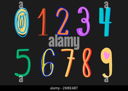 Numbers vector colorful doodle typography set Stock Vector