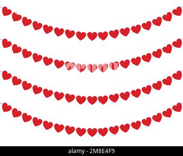 Red hearts banner set vector illustration isolated on white background. Stock Vector