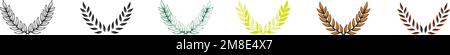 A panoramic vector illustration of a set of Laurel wreaths with colorful leaves on a white background Stock Vector