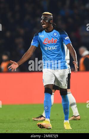 Naples, Italy. 13th Jan, 2023. Victor Osimhen of SSC Napoli  gesticulates  during the Serie A match between SSC Napoli v Juventus FC  at  Stadio Diego Armando Maradona Credit: Live Media Publishing Group/Alamy Live News Stock Photo