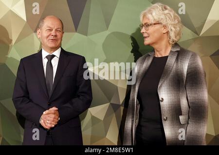 Berlin, Germany. 16th Sep, 2022. Chancellor Olaf Scholz (SPD), and Christine Lambrecht (SPD), Minister of Defense, before the start of the 2022 Bundeswehr Conference in Berlin. Credit: Carsten Koall/dpa/Alamy Live News Stock Photo