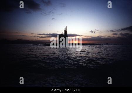 A port bow view of a Sturgeon class nuclear-powered attack submarine underway. Country: Unknown Stock Photo