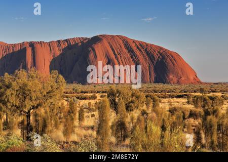 401 Partial view of Uluru-Ayers Rock in the early morning under an almost clear sky. NT-Australia. Stock Photo