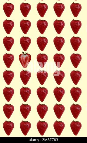 seamless pattern of fresh strawberry half on yellow background  Stock Photo