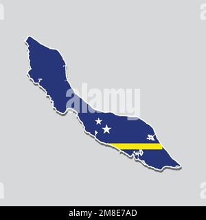 An illustration of the flag of Curacao on a Curacao map Stock Vector