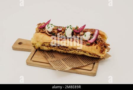 Pulled pork sandwich with onion and muffin bread Stock Photo