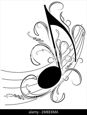 Music note on а music staff with floral decor, decorative element for your design. Stock Vector