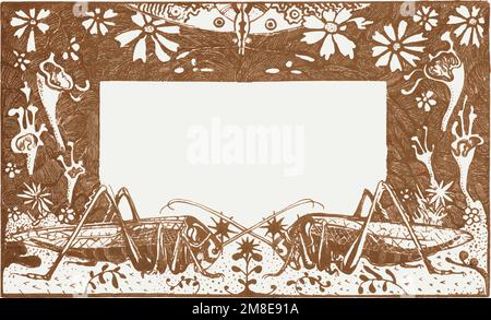 Vintage grasshopper frame vector, remix from artworks by Theo van Hoytema Stock Vector