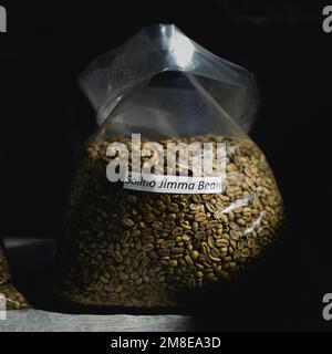 Addis Ababa, Ethiopia. 13th Jan, 2023. Coffee beans in a bag, photographed in a coffee roastery in Addis Ababa, January 13, 2023. Credit: dpa picture alliance/Alamy Live News Stock Photo