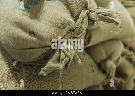 Addis Ababa, Ethiopia. 13th Jan, 2023. Sacks of coffee beans, photographed in a coffee roastery in Addis Ababa, January 13, 2023. Credit: dpa picture alliance/Alamy Live News Stock Photo